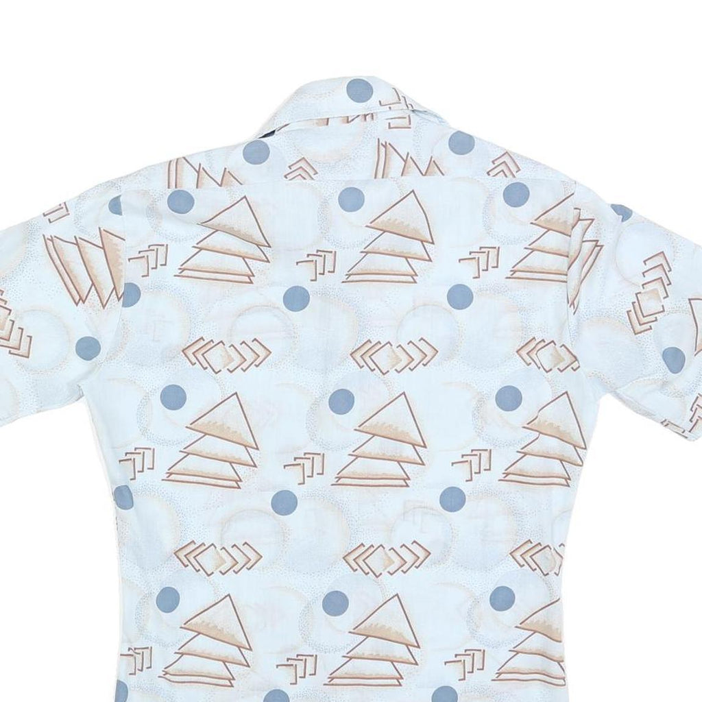 JC PENNY Mens White & Beige Geometric Pattern Short Sleeve Shirt S Casual Cotton