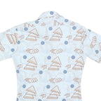 JC PENNY Mens White & Beige Geometric Pattern Short Sleeve Shirt S Casual Cotton