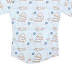 JC PENNY Mens White & Beige Geometric Pattern Short Sleeve Shirt S Casual Cotton