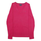 TOMMY HILFIGER Mens Red Plain V-Neck Basic Knit Jumper M Cotton Blend