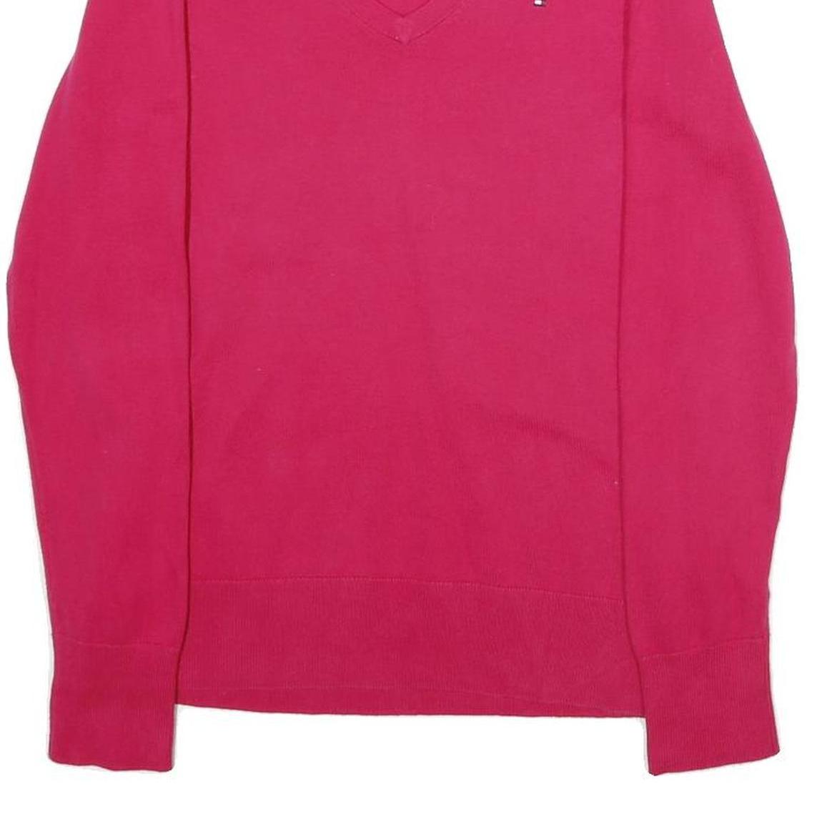 TOMMY HILFIGER Mens Red Plain V-Neck Basic Knit Jumper M Cotton Blend