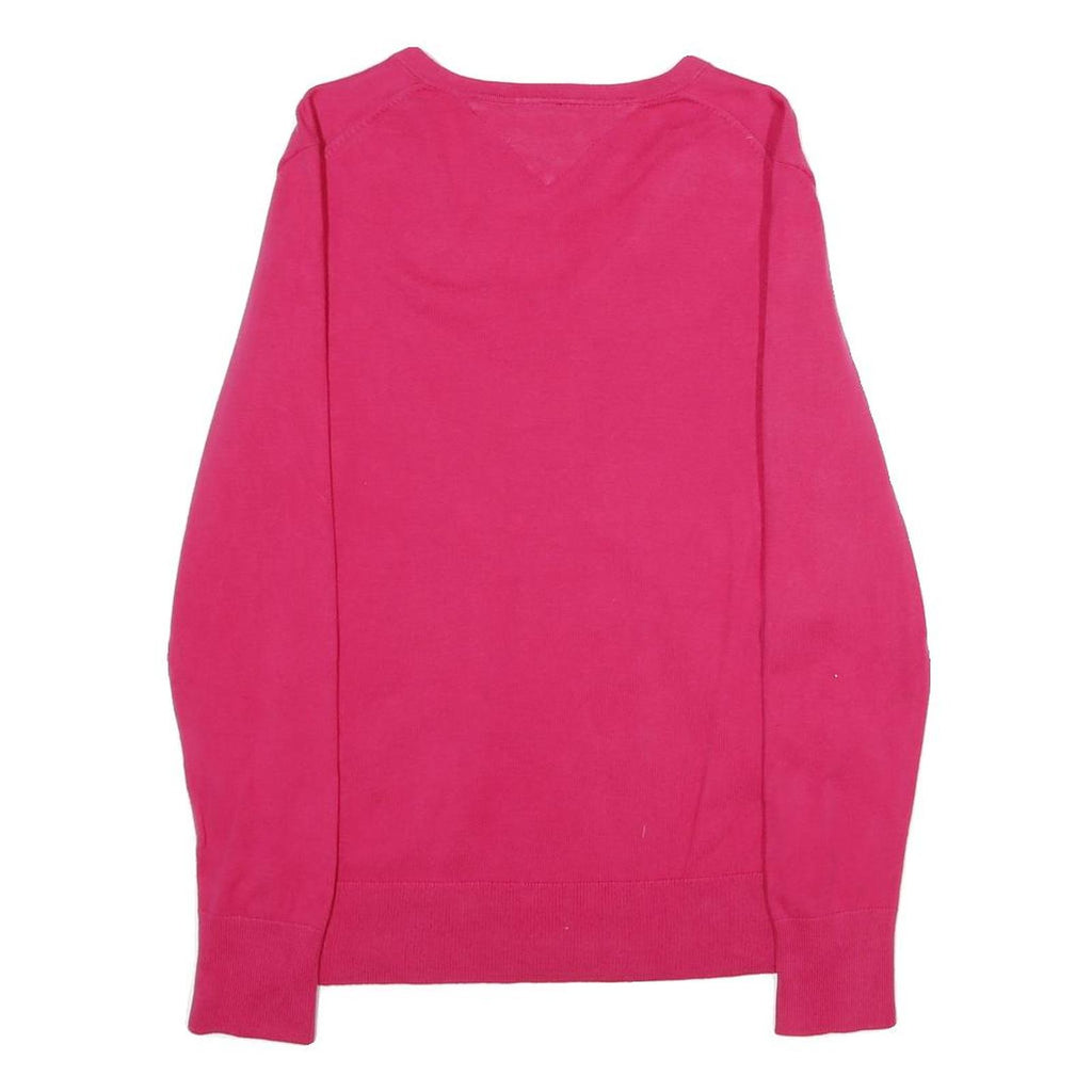 TOMMY HILFIGER Mens Red Plain V-Neck Basic Knit Jumper M Cotton Blend