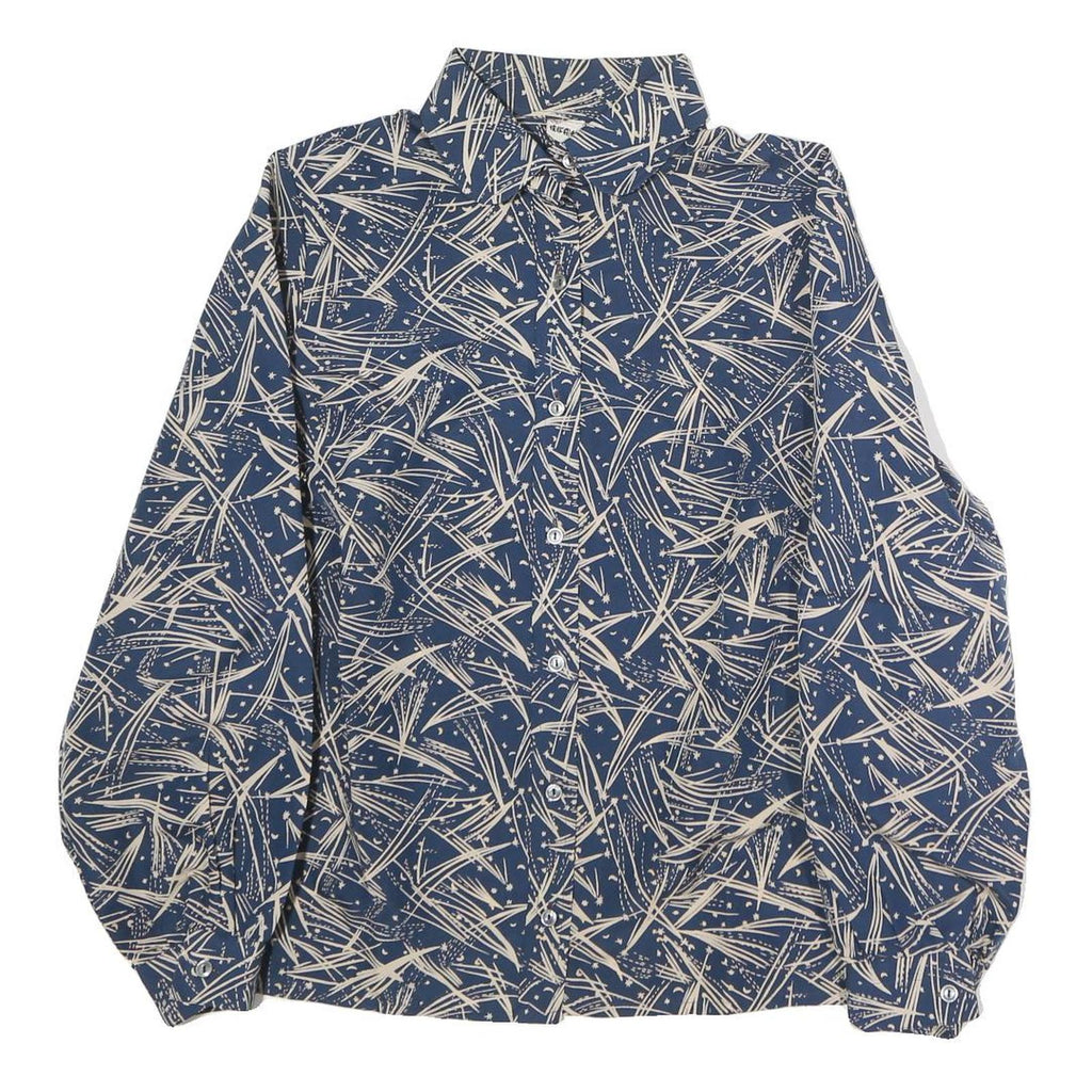 Womens Blue & Cream Abstract Print Shirt M Button Down Long Sleeve Polyester