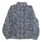 Womens Blue & Cream Abstract Print Shirt M Button Down Long Sleeve Polyester