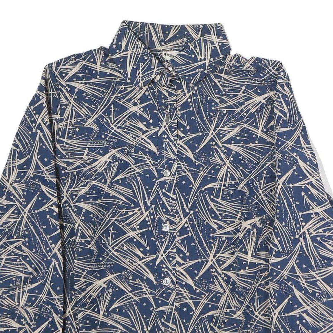 Womens Blue & Cream Abstract Print Shirt M Button Down Long Sleeve Polyester