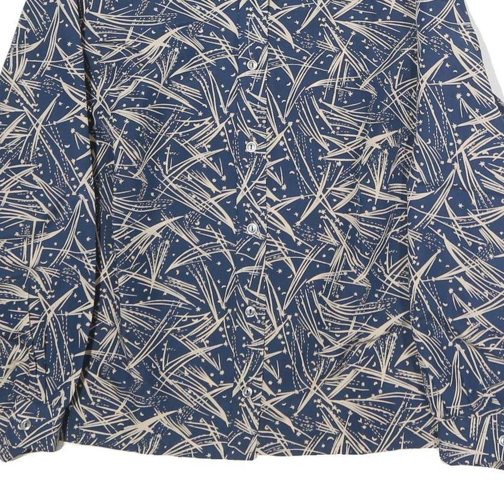 Womens Blue & Cream Abstract Print Shirt M Button Down Long Sleeve Polyester