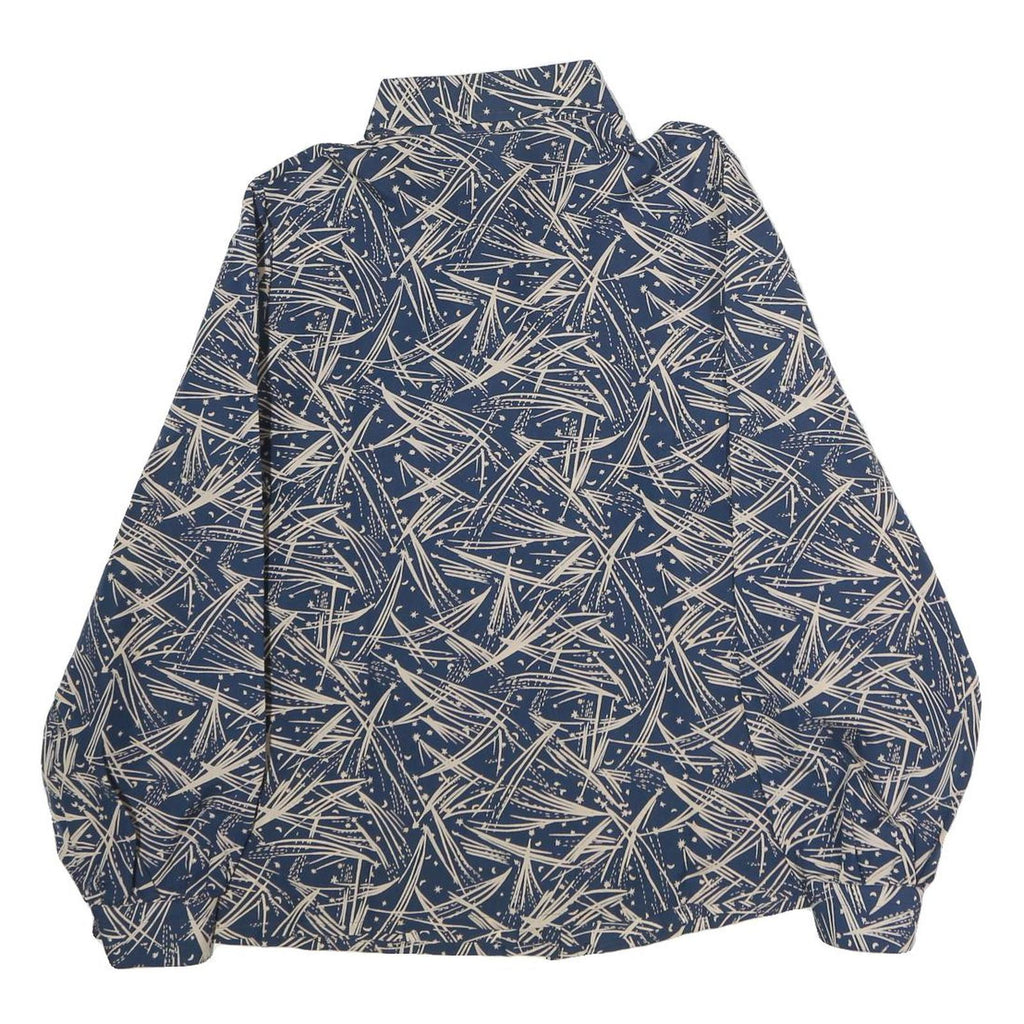 Womens Blue & Cream Abstract Print Shirt M Button Down Long Sleeve Polyester