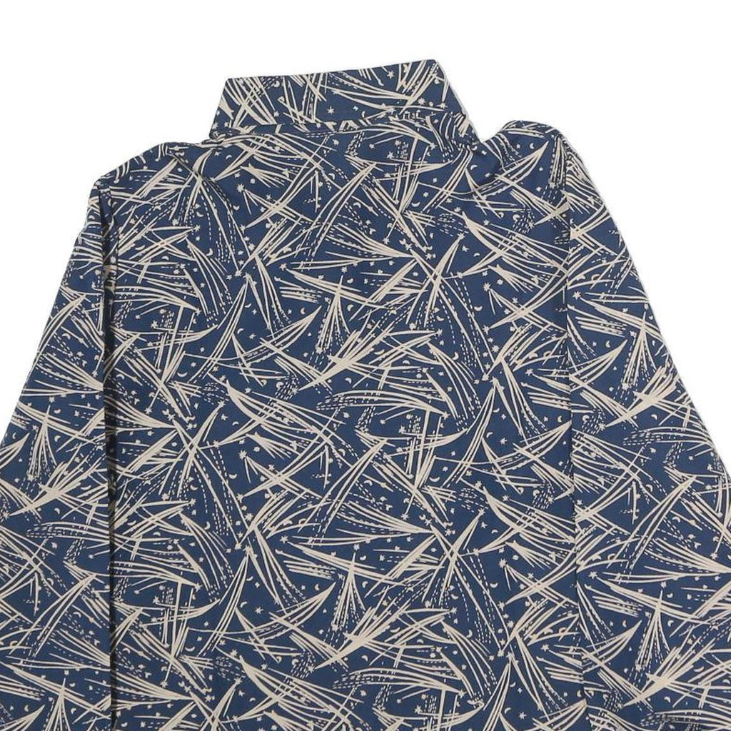 Womens Blue & Cream Abstract Print Shirt M Button Down Long Sleeve Polyester