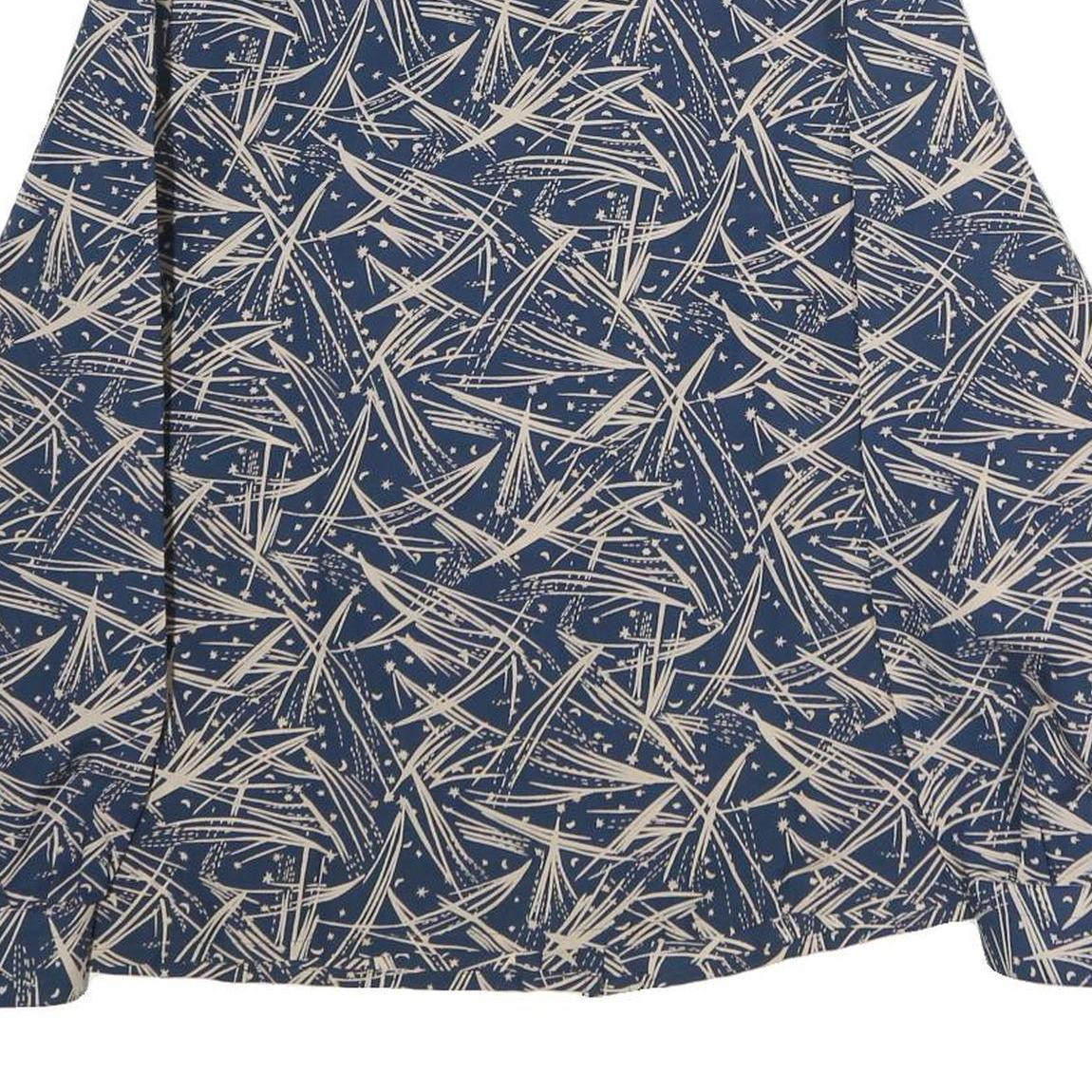 Womens Blue & Cream Abstract Print Shirt M Button Down Long Sleeve Polyester