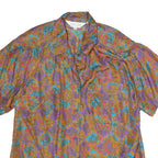 SUNNY LEIGH Womens Purple & Brown Printed Short Sleeve Shirt M Relaxed Fit