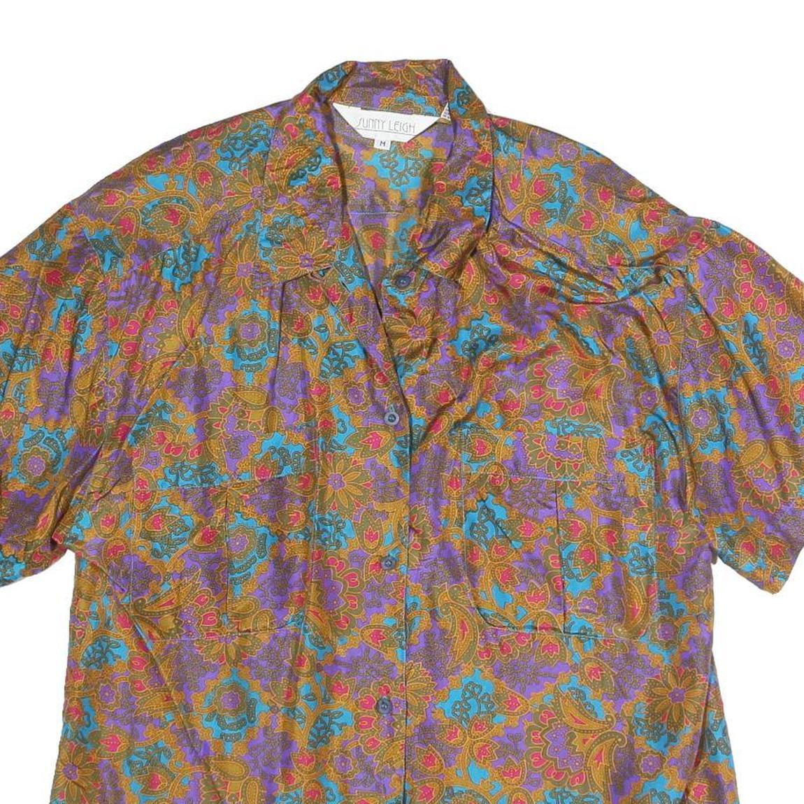 SUNNY LEIGH Womens Purple & Brown Printed Short Sleeve Shirt M Relaxed Fit