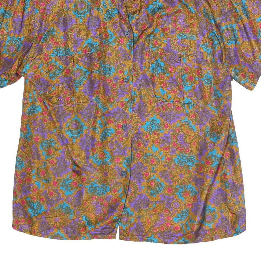 SUNNY LEIGH Womens Purple & Brown Printed Short Sleeve Shirt M Relaxed Fit