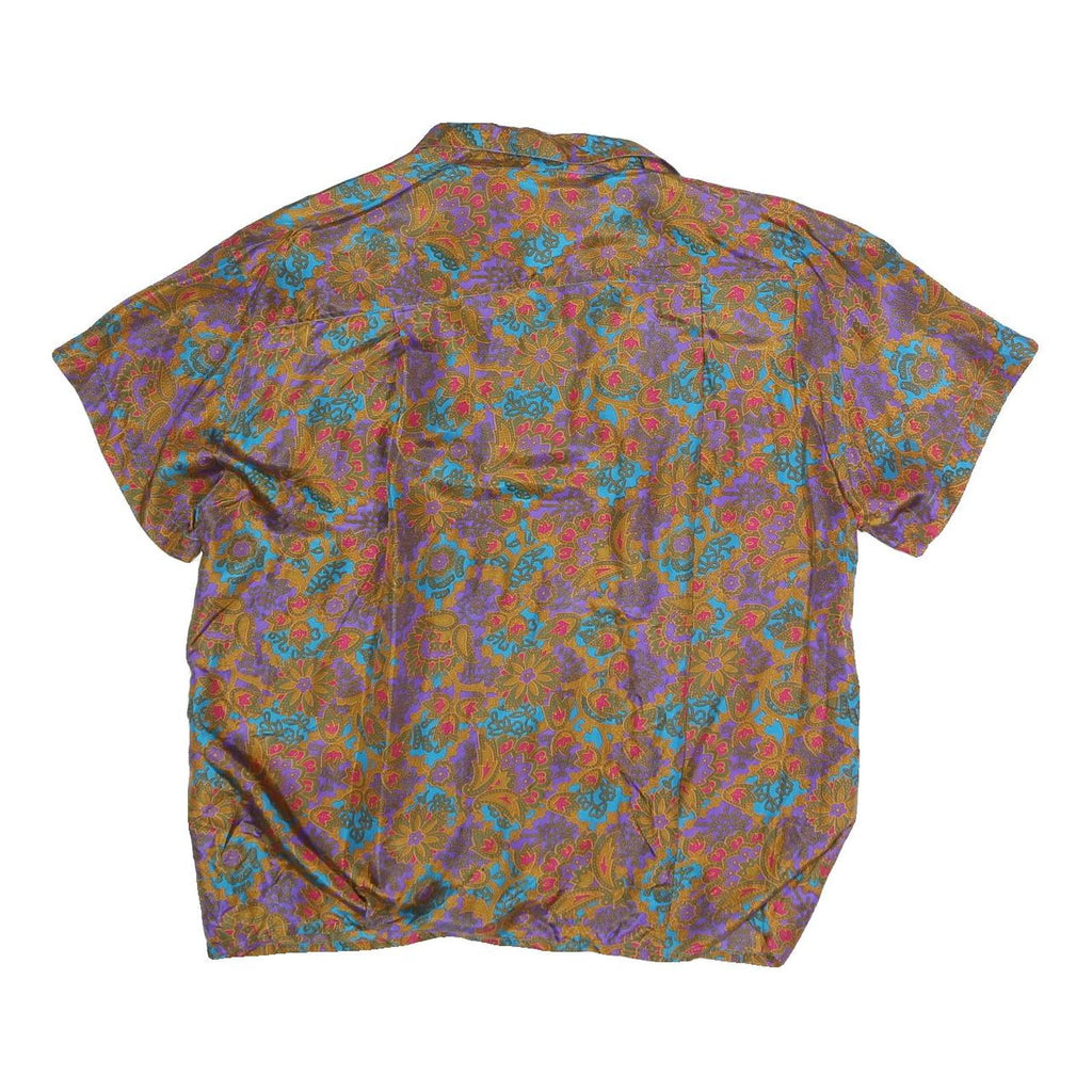 SUNNY LEIGH Womens Purple & Brown Printed Short Sleeve Shirt M Relaxed Fit