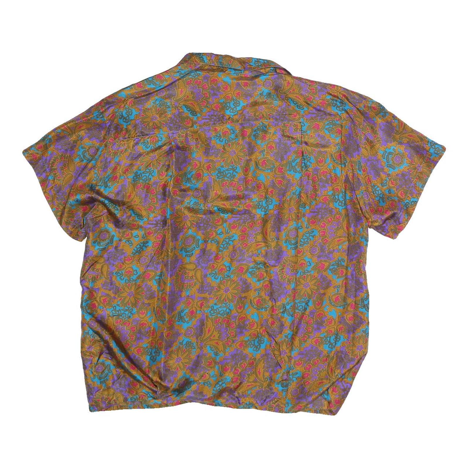 SUNNY LEIGH Womens Purple & Brown Printed Short Sleeve Shirt M Relaxed Fit