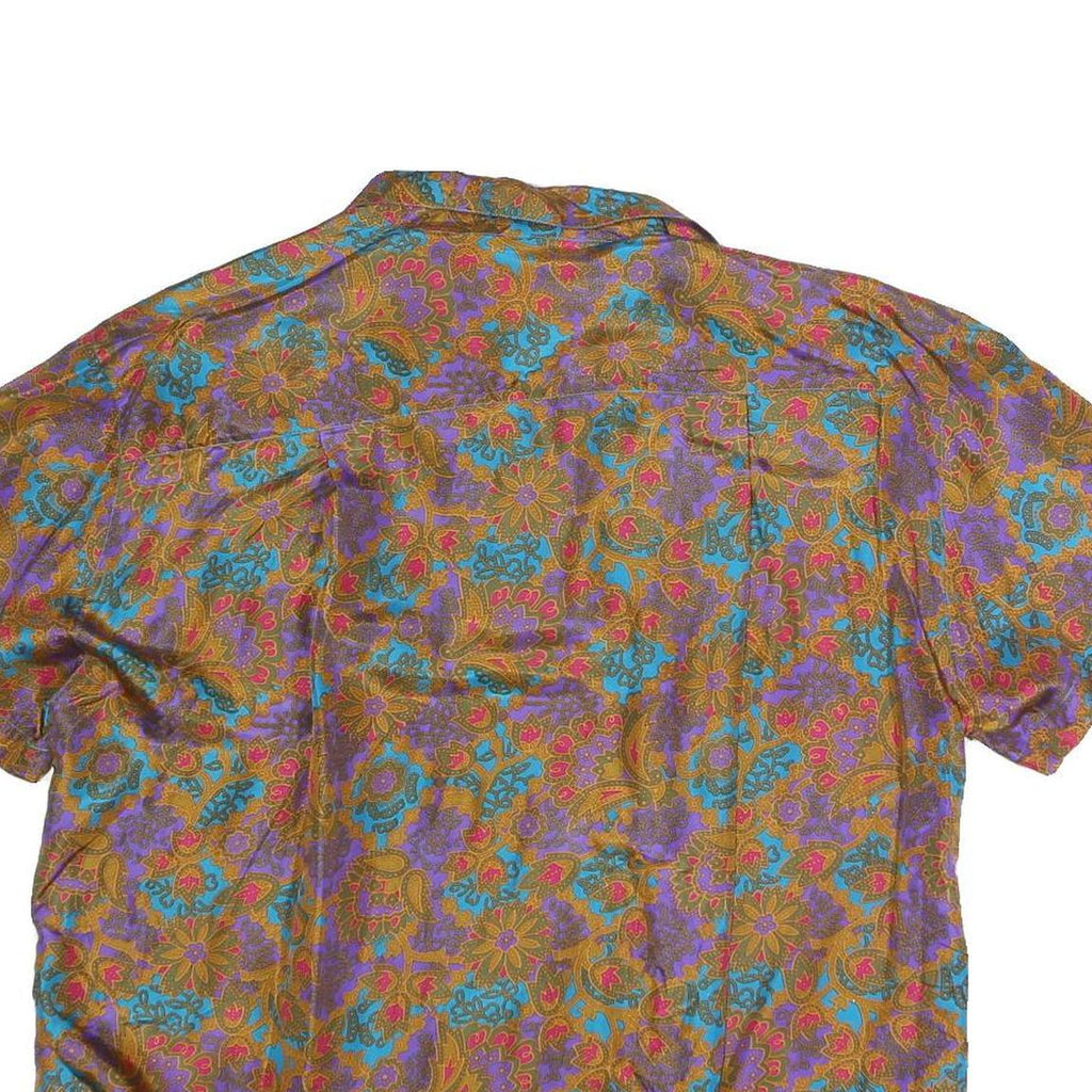 SUNNY LEIGH Womens Purple & Brown Printed Short Sleeve Shirt M Relaxed Fit