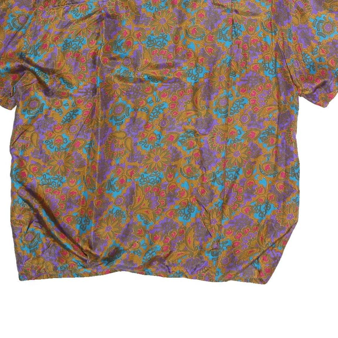 SUNNY LEIGH Womens Purple & Brown Printed Short Sleeve Shirt M Relaxed Fit