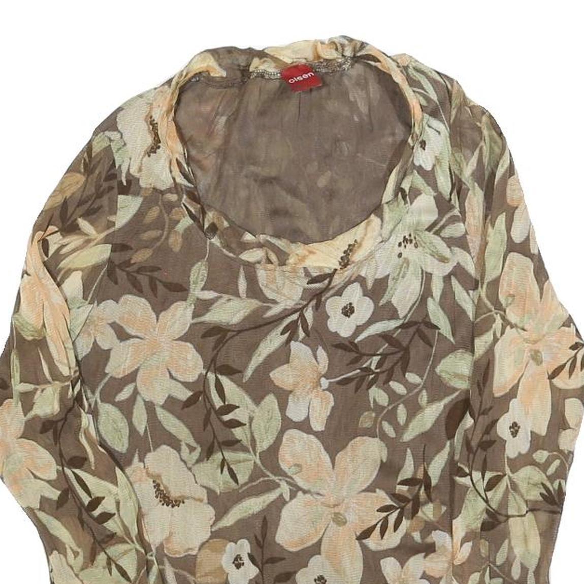 OLSEN Womens Brown Floral Print Long Sleeve Round Neck Top M Lightweight