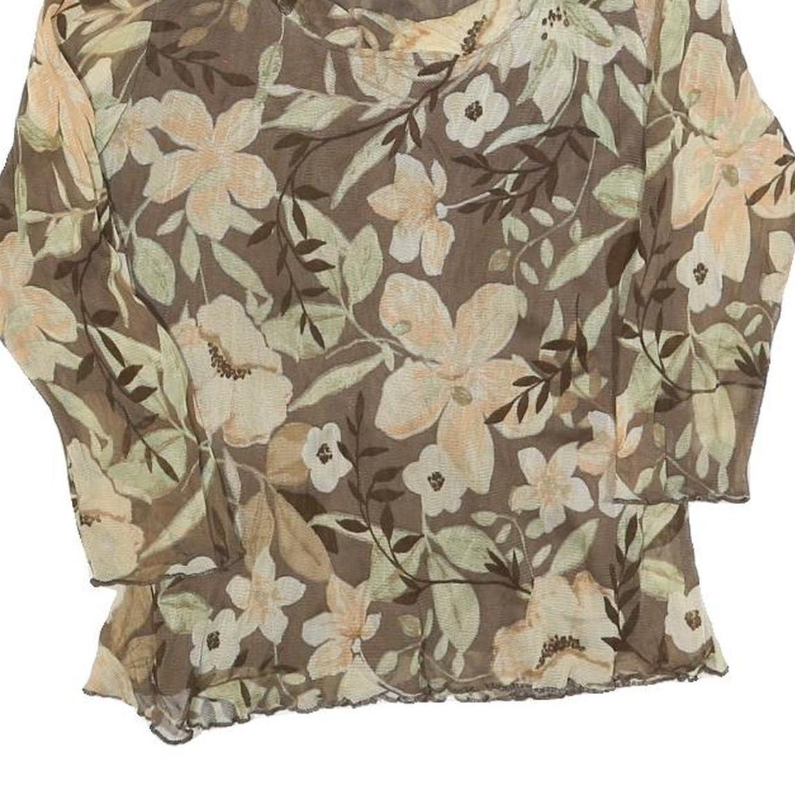OLSEN Womens Brown Floral Print Long Sleeve Round Neck Top M Lightweight