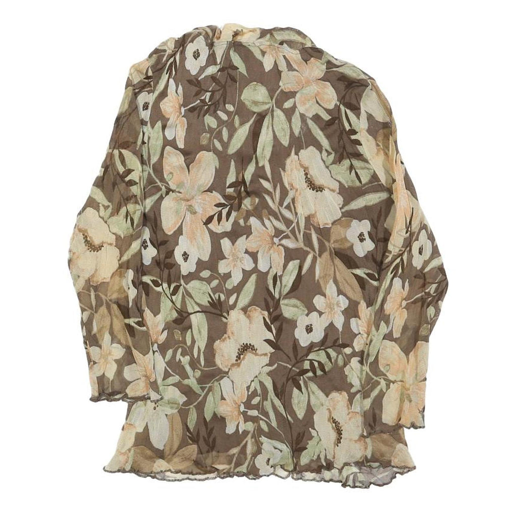 OLSEN Womens Brown Floral Print Long Sleeve Round Neck Top M Lightweight