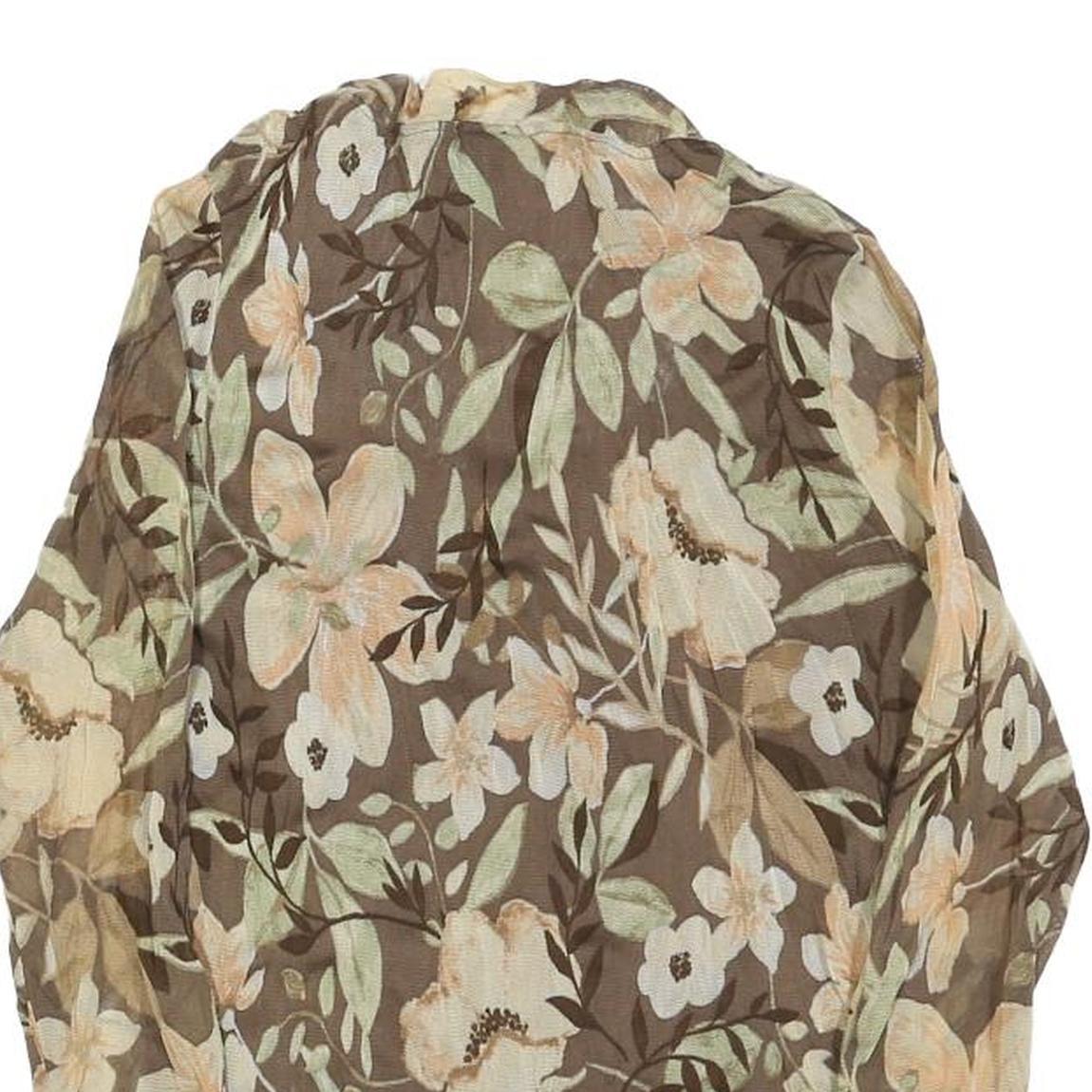 OLSEN Womens Brown Floral Print Long Sleeve Round Neck Top M Lightweight