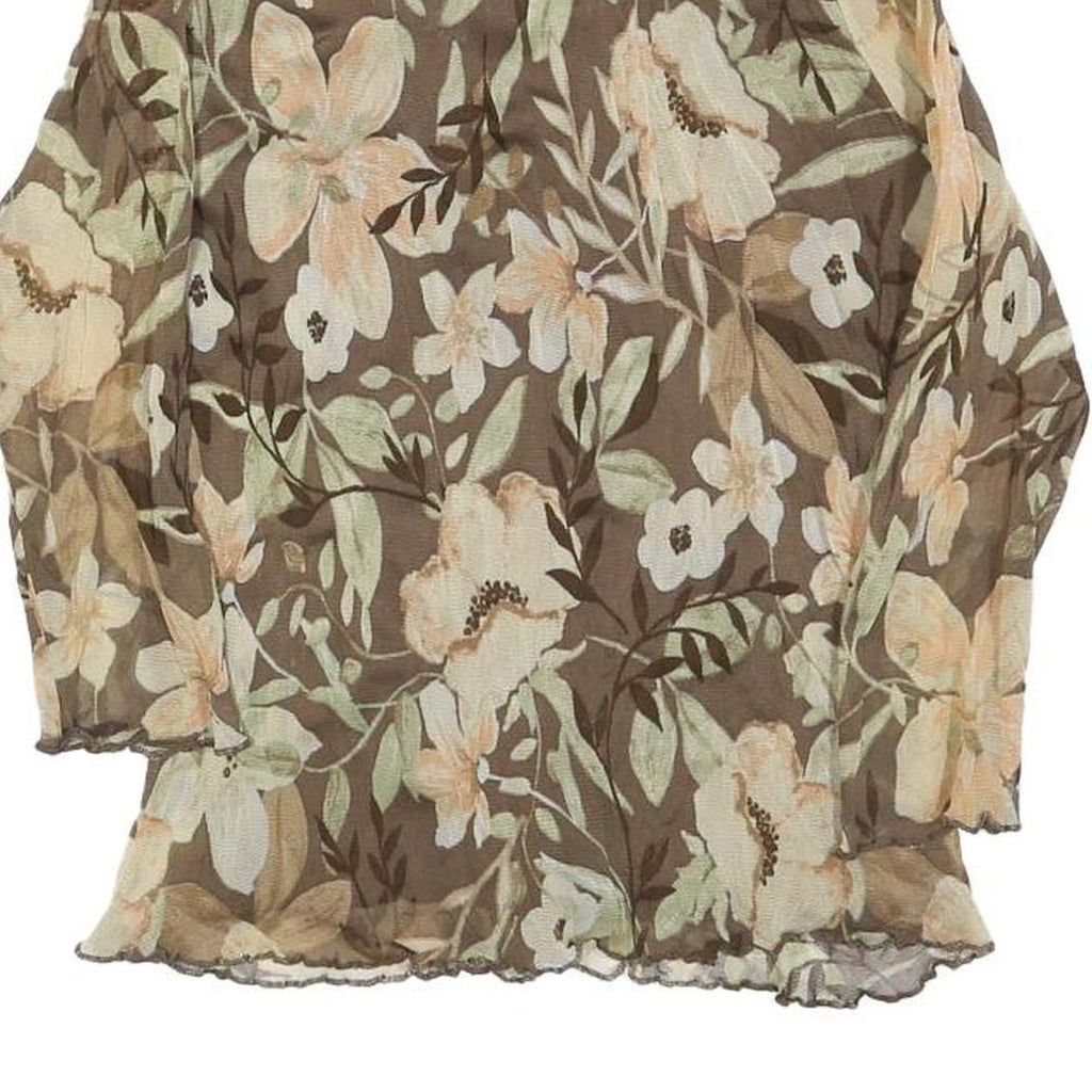 OLSEN Womens Brown Floral Print Long Sleeve Round Neck Top M Lightweight