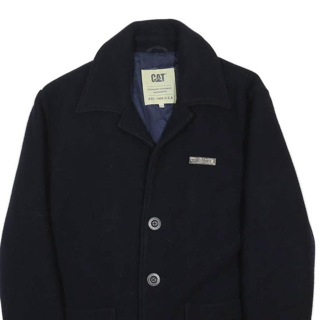 CAT Mens Black Wool Blend Button Jacket L Classic Plain Workwear Coat