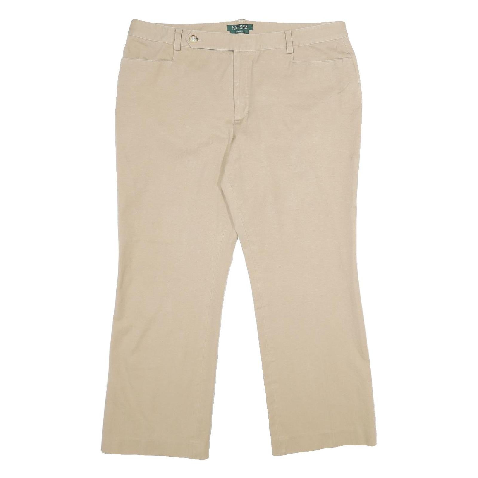 LAUREN RALPH LAUREN Womens Beige Cotton Blend Relaxed Straight Trousers W38 L29