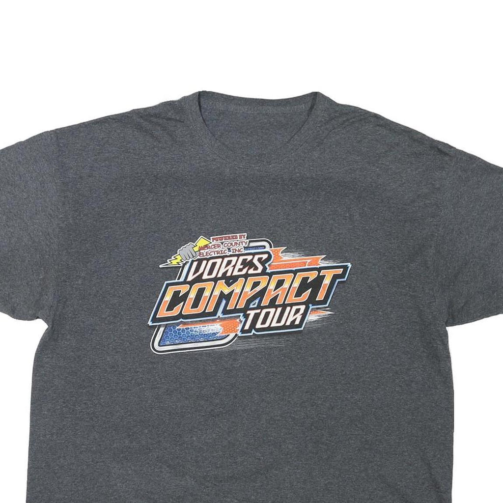Mens Charcoal Grey Compact Tour Graphic T-Shirt XL Short Sleeve Crew Neck Racing