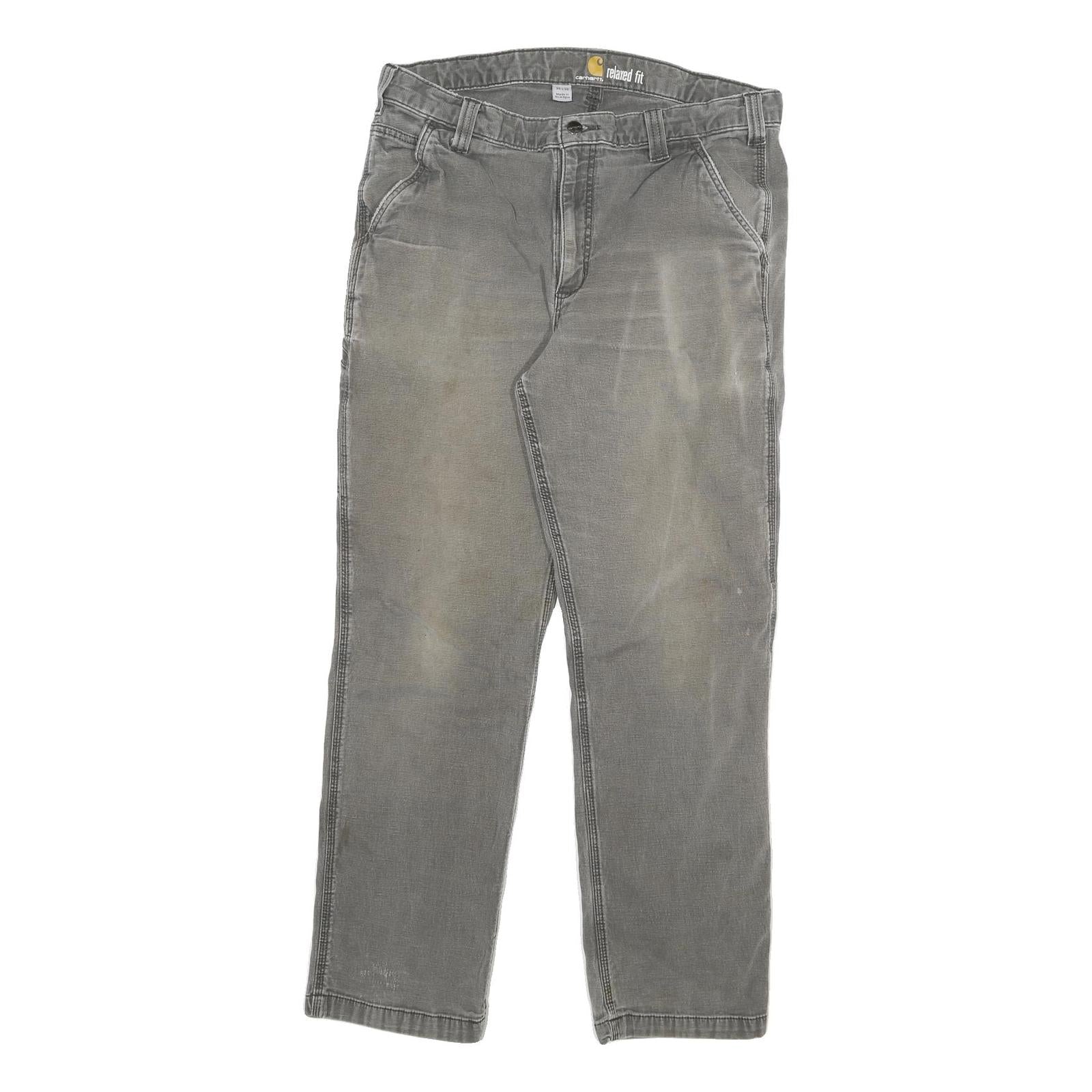 CARHARTT Mens Cotton Blend Grey Relaxed Straight Trousers W34 L30 Workwear Zip