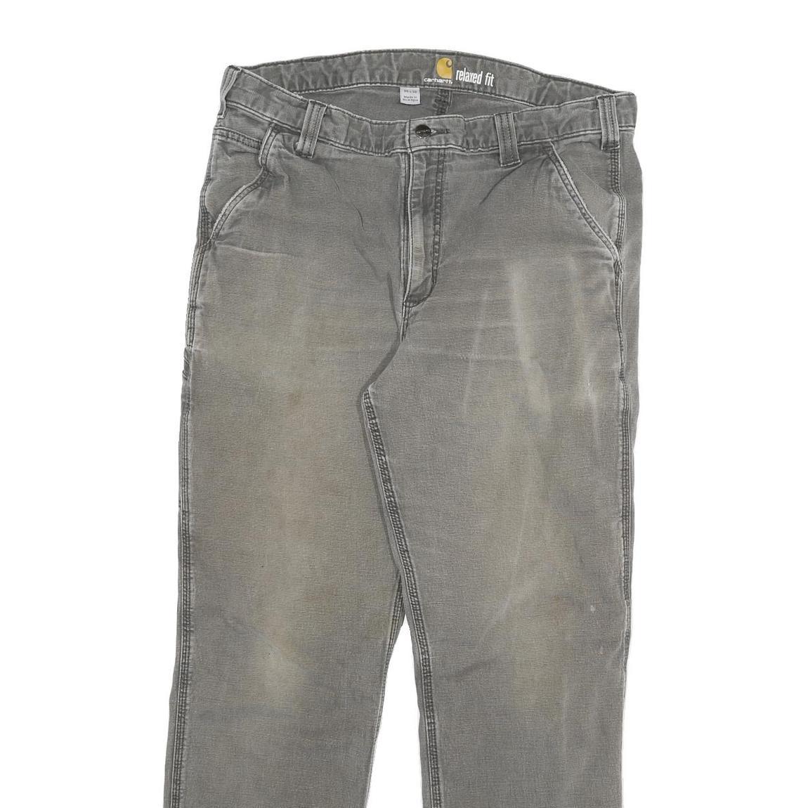 CARHARTT Mens Cotton Blend Grey Relaxed Straight Trousers W34 L30 Workwear Zip