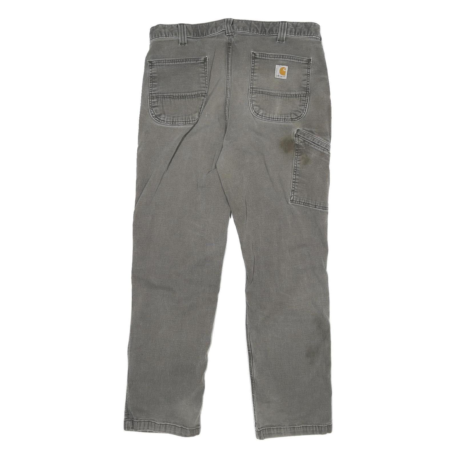 CARHARTT Mens Cotton Blend Grey Relaxed Straight Trousers W34 L30 Workwear Zip