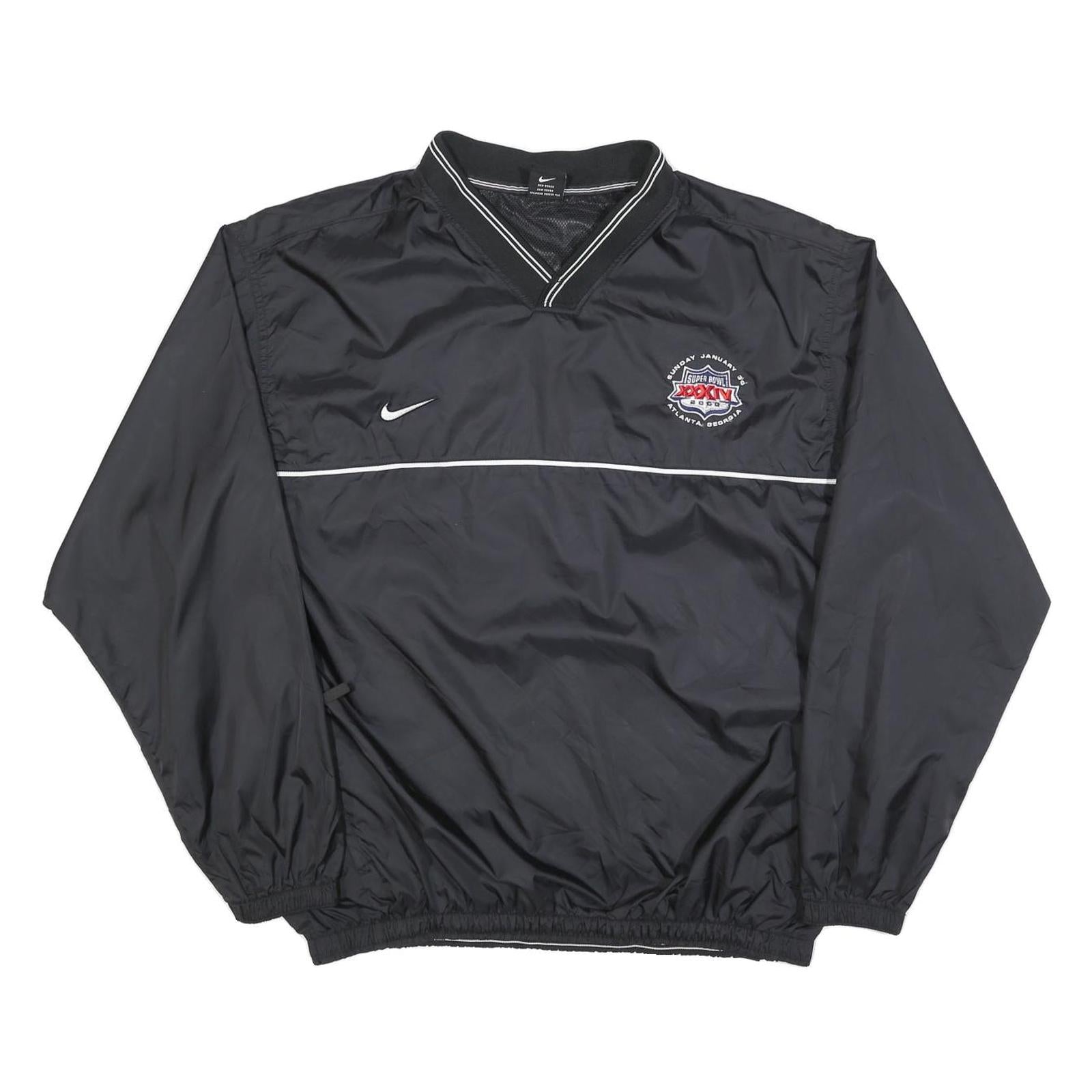 NIKE Mens Black Super Bowl XXXIV Pullover Jacket L Polyester Blend Plain