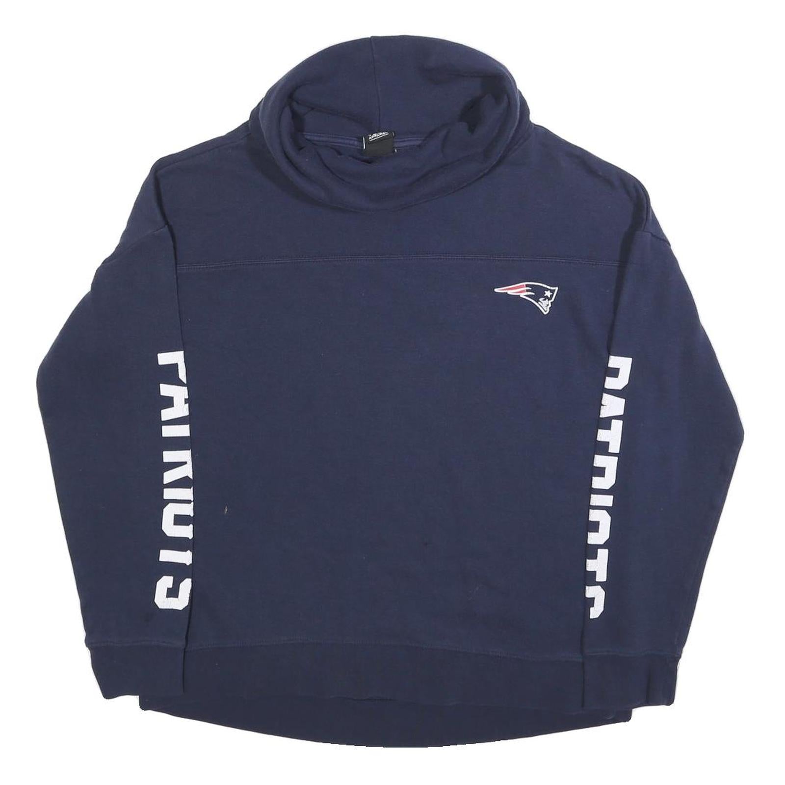 NFL Womens Blue Patriots High Neck L Sweatshirt Cotton Blend Pullover