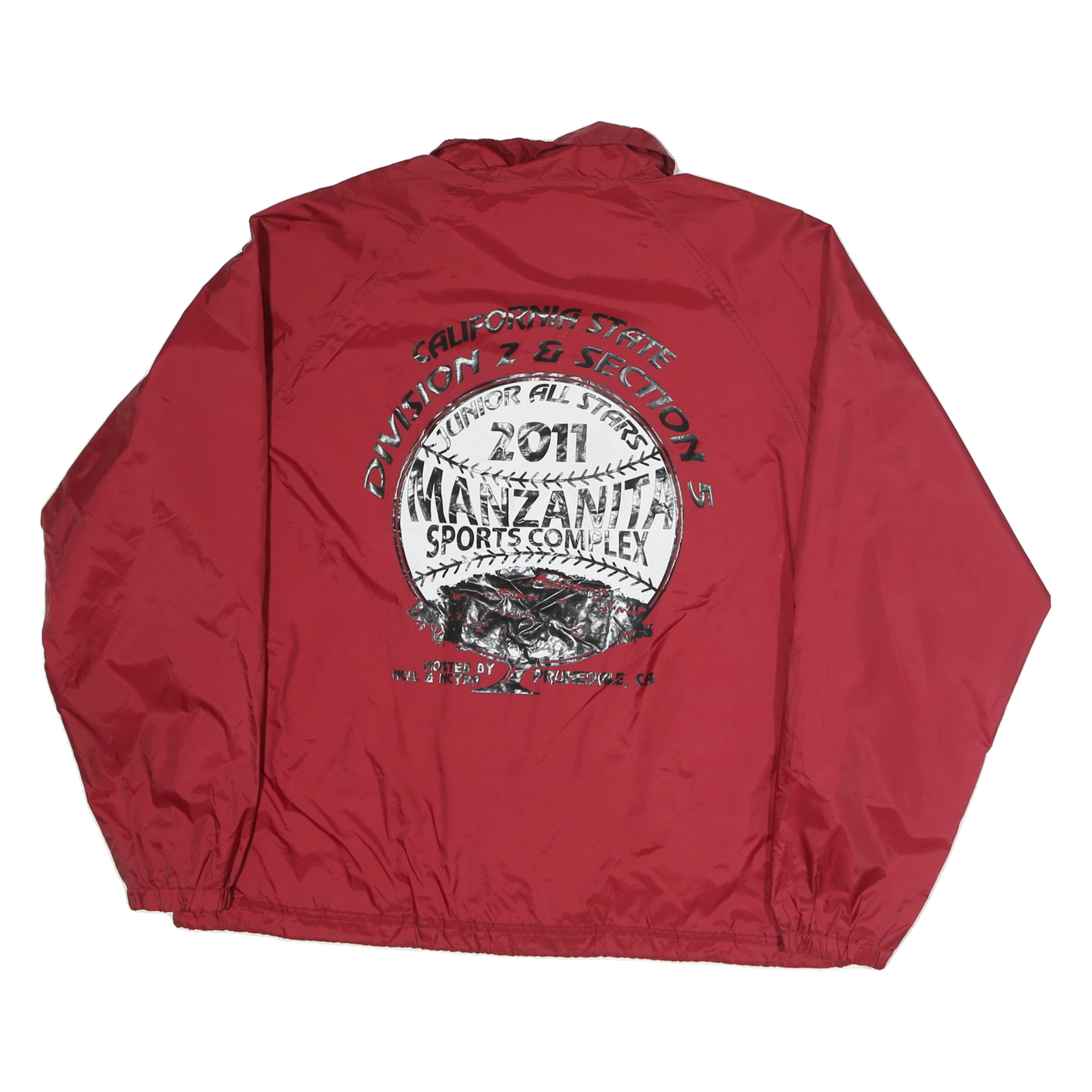 SPORTTEK Mens Red Polyester Button Jacket L Plain Lightweight Coaches Staff