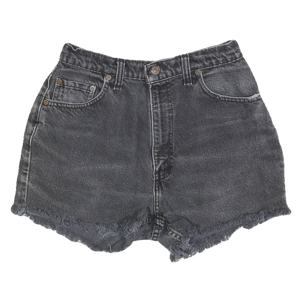 LEVI'S Womens Black Denim Floral Patch Shorts XS W26 Distressed Hem Cropped