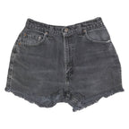 LEVI'S Womens Black Denim Floral Patch Shorts XS W26 Distressed Hem Cropped