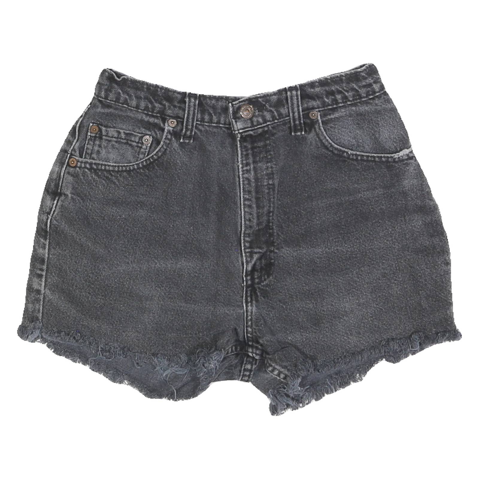 LEVI'S Womens Black Denim Floral Patch Shorts XS W26 Distressed Hem Cropped