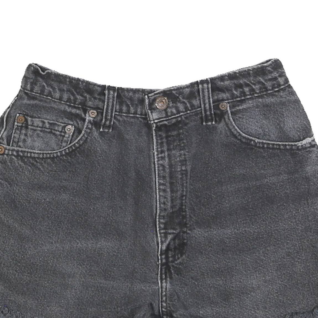 LEVI'S Womens Black Denim Floral Patch Shorts XS W26 Distressed Hem Cropped