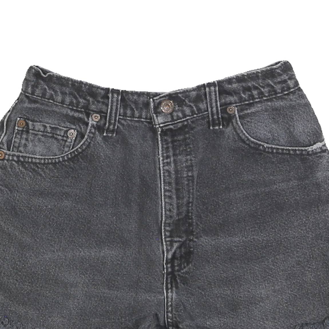 LEVI'S Womens Black Denim Floral Patch Shorts XS W26 Distressed Hem Cropped