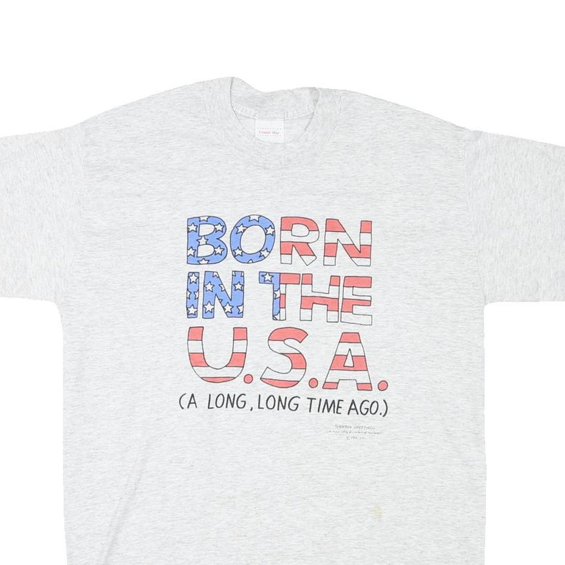 CENTER STAR Mens Grey Born In The USA Graphic T-Shirt L Short Sleeve Crew Neck