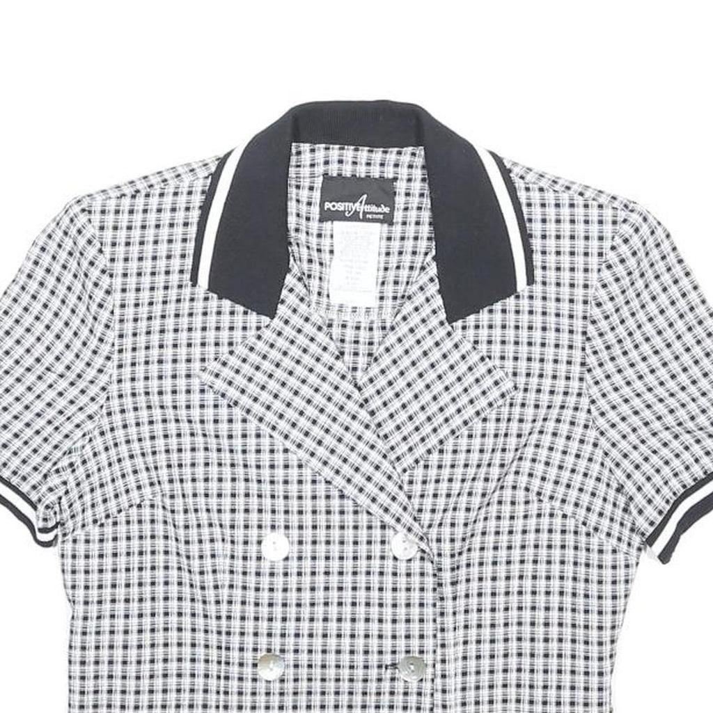 POSITIVE ATTITUDE Womens Black & White Check Double Breasted Shirt Short Sleeve