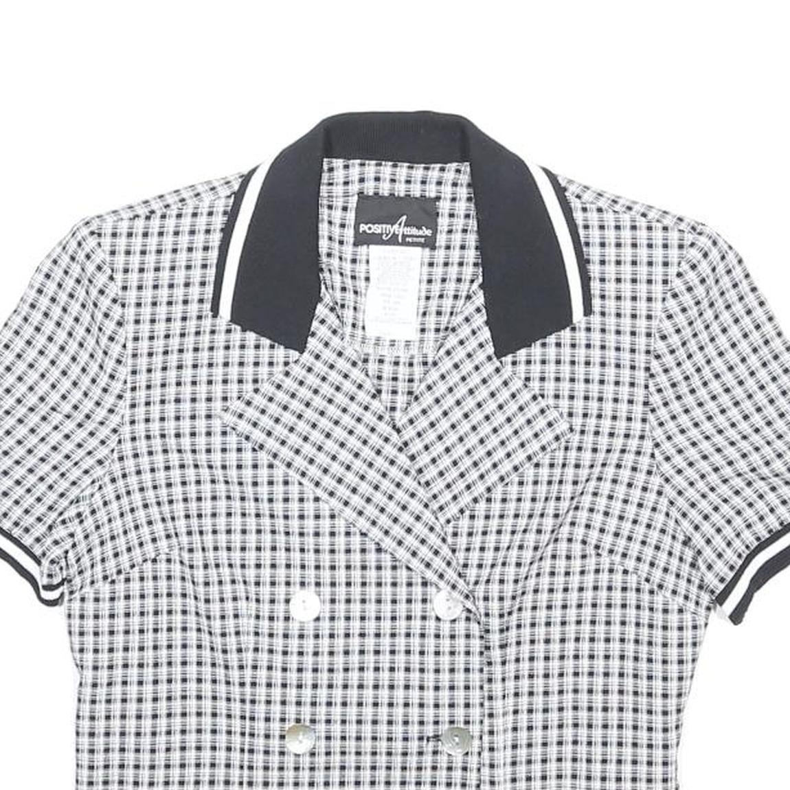 POSITIVE ATTITUDE Womens Black & White Check Double Breasted Shirt Short Sleeve