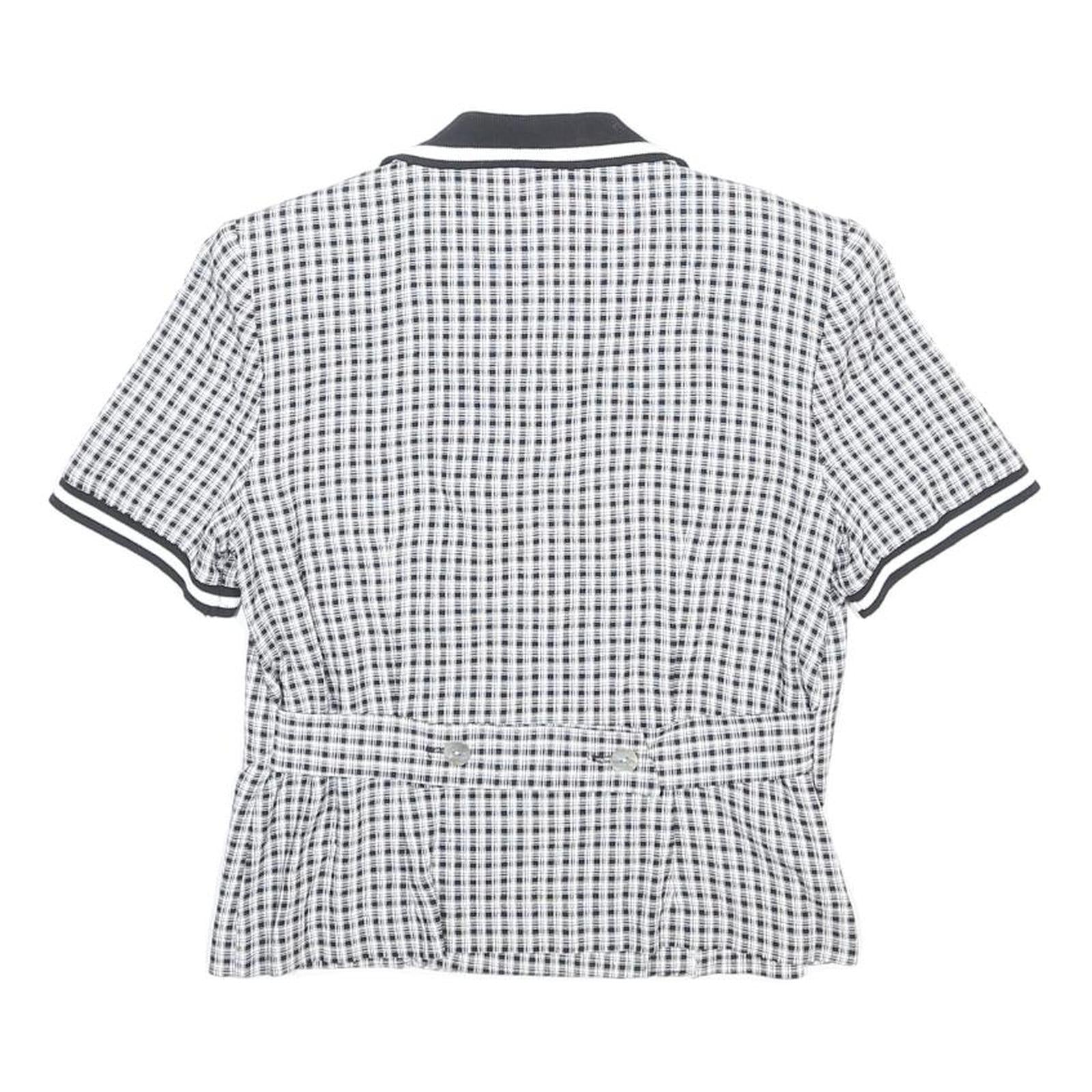 POSITIVE ATTITUDE Womens Black & White Check Double Breasted Shirt Short Sleeve