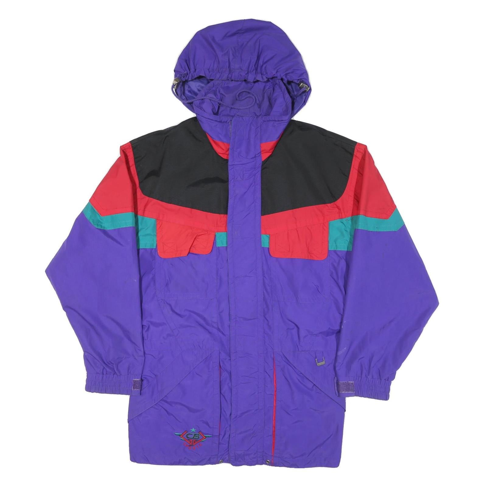 CB SPORTS Mens Purple Red & Green Outdoor Jacket M Polyester Blend Zip Hooded