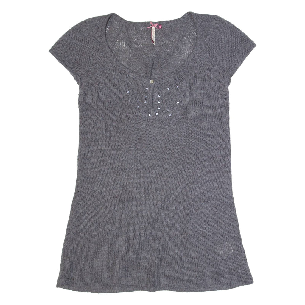 WHITE STUFF Womens Jumper Grey Tight Knit Short Sleeve Wool UK 10