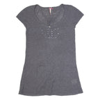 WHITE STUFF Womens Jumper Grey Tight Knit Short Sleeve Wool UK 10