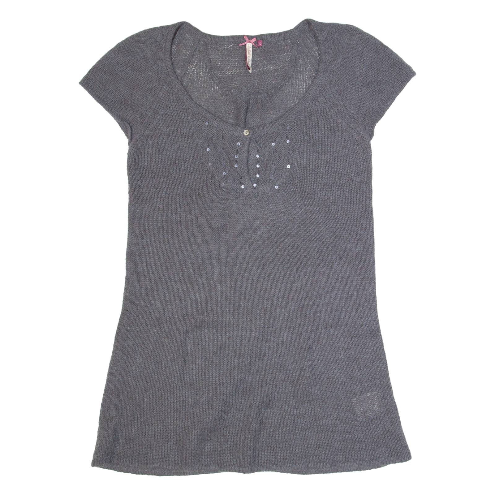 WHITE STUFF Womens Jumper Grey Tight Knit Short Sleeve Wool UK 10