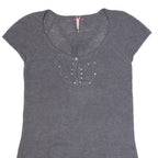 WHITE STUFF Womens Jumper Grey Tight Knit Short Sleeve Wool UK 10