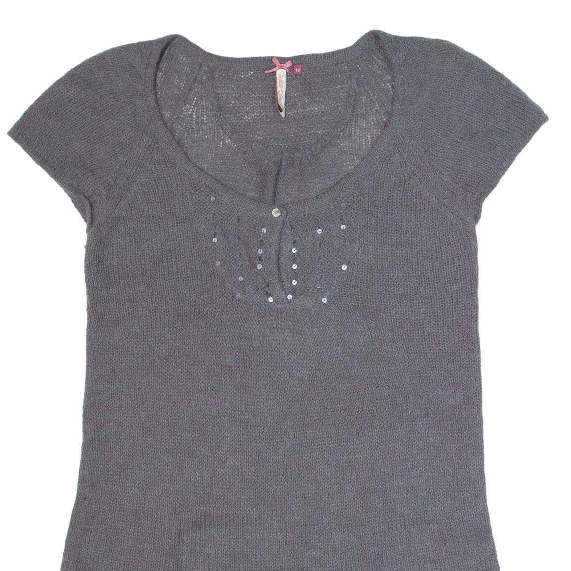 WHITE STUFF Womens Jumper Grey Tight Knit Short Sleeve Wool UK 10