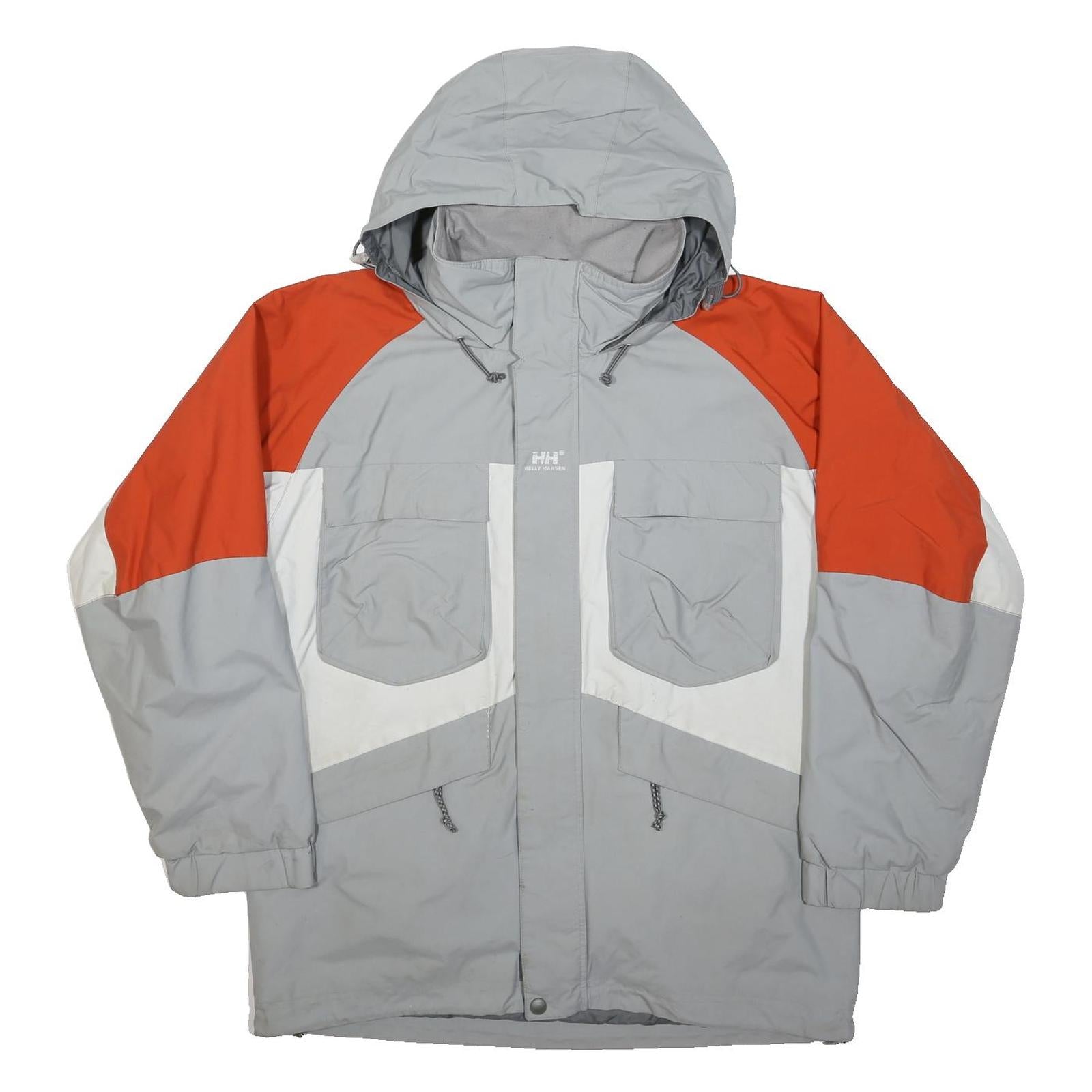 HELLY HANSEN Boys Grey & Orange Colourblock Outdoor Hooded Zip Jacket 16Y